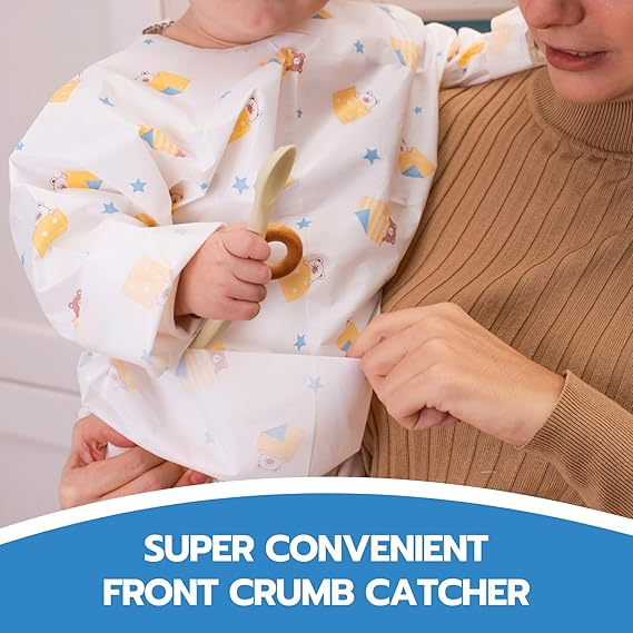 Disposable Long Sleeve Baby Bib - Sleepy Bear (20 Pack)