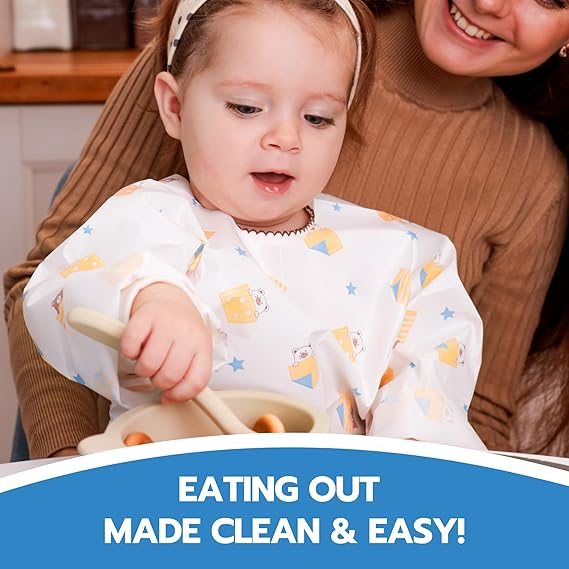 Disposable Long Sleeve Baby Bib - Sleepy Bear (20 Pack)