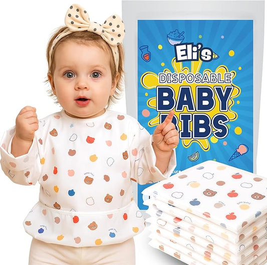 Disposable Long Sleeve Baby Bib - Happy Bear (40 Pack)