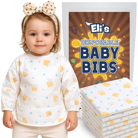 Disposable Long Sleeve Baby Bib - Sleepy Bear (40 Pack)