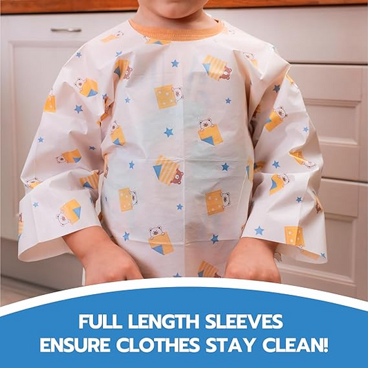 Disposable Long Sleeve Baby Bib - Sleepy Bear (40 Pack)