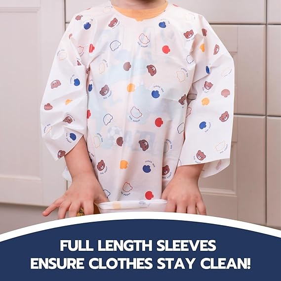 Disposable Long Sleeve Baby Bib - Happy Bear (20 Pack)