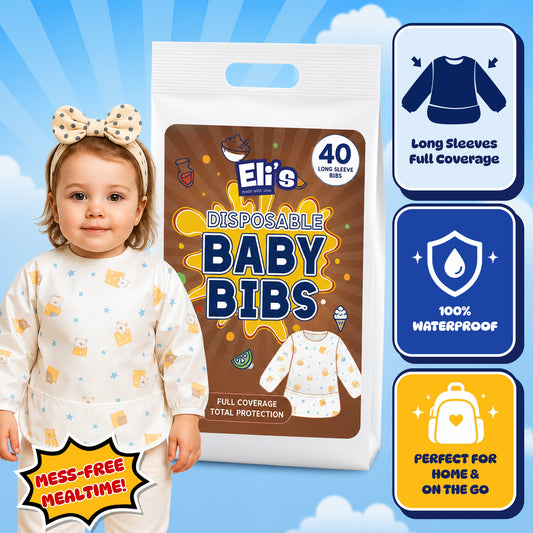 Disposable Long Sleeve Baby Bib - Sleepy Bear (40 Pack)