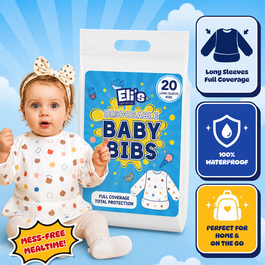 Disposable Long Sleeve Baby Bib - Happy Bear (20 Pack)