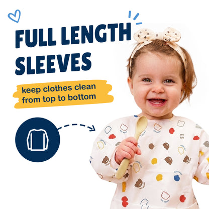Disposable Long Sleeve Baby Bib - Happy Bear (40 Pack)